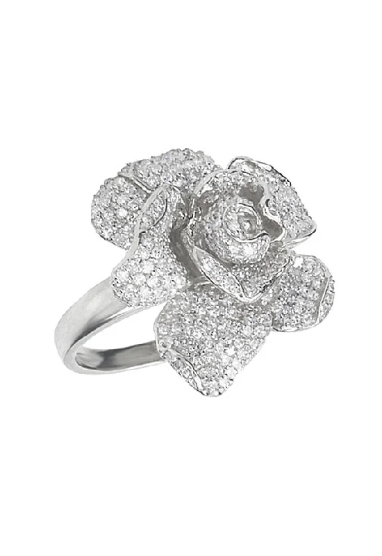 Unique wedding bands for men-14K White Gold Diamond Flower Ring, 1.10 TCW