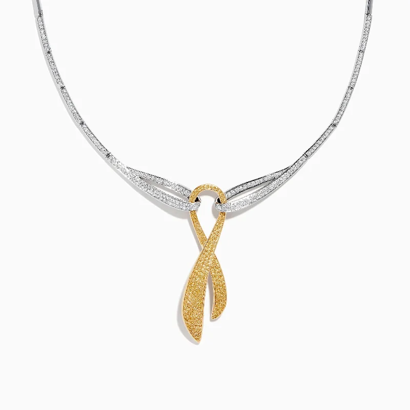 Love Necklaces -Canare 14K Two-Tone Gold Yellow Diamond Cancer Awareness Necklace