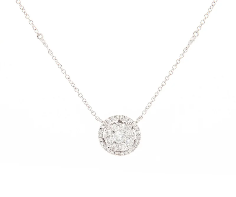 Sterling Silver Pendant Necklaces -1.33ctw Round Diamond Cluster Pendant Necklace in 14K