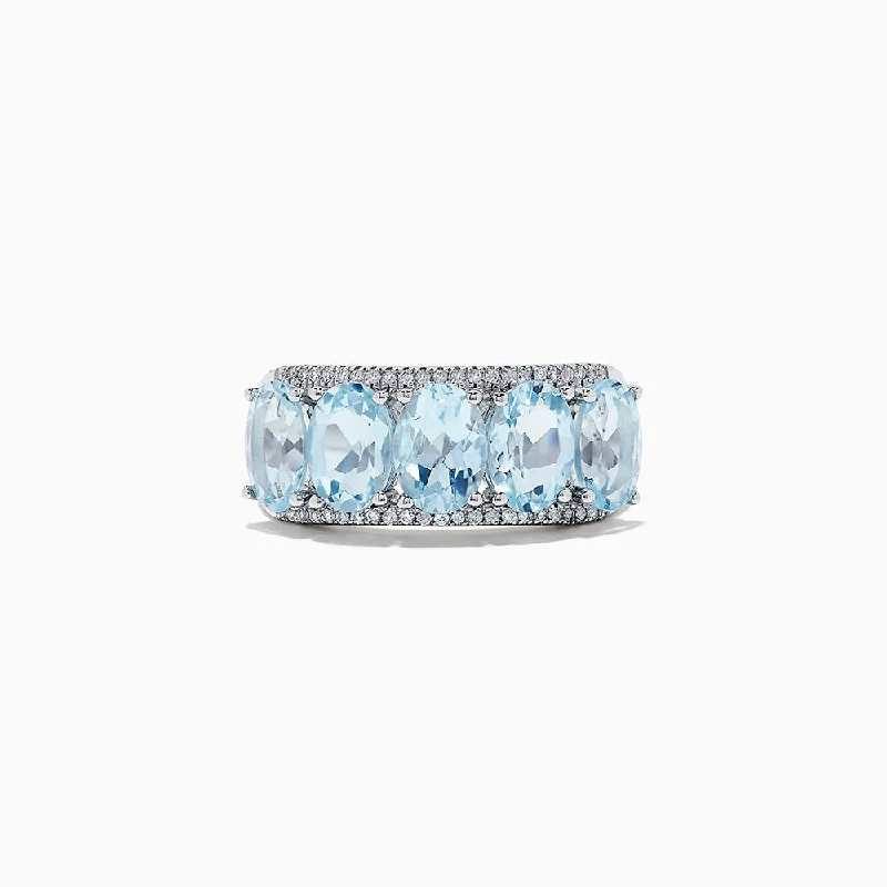 Engagement rings with emeralds-14k White Gold Aquamarine and Diamond ring, 3.90 TCW