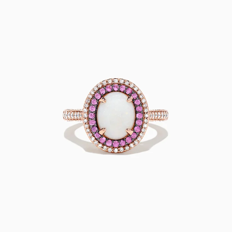 Affordable platinum rings-14K Rose Gold Opal, Pink Sapphire and Diamond Ring, 2.20 TCW