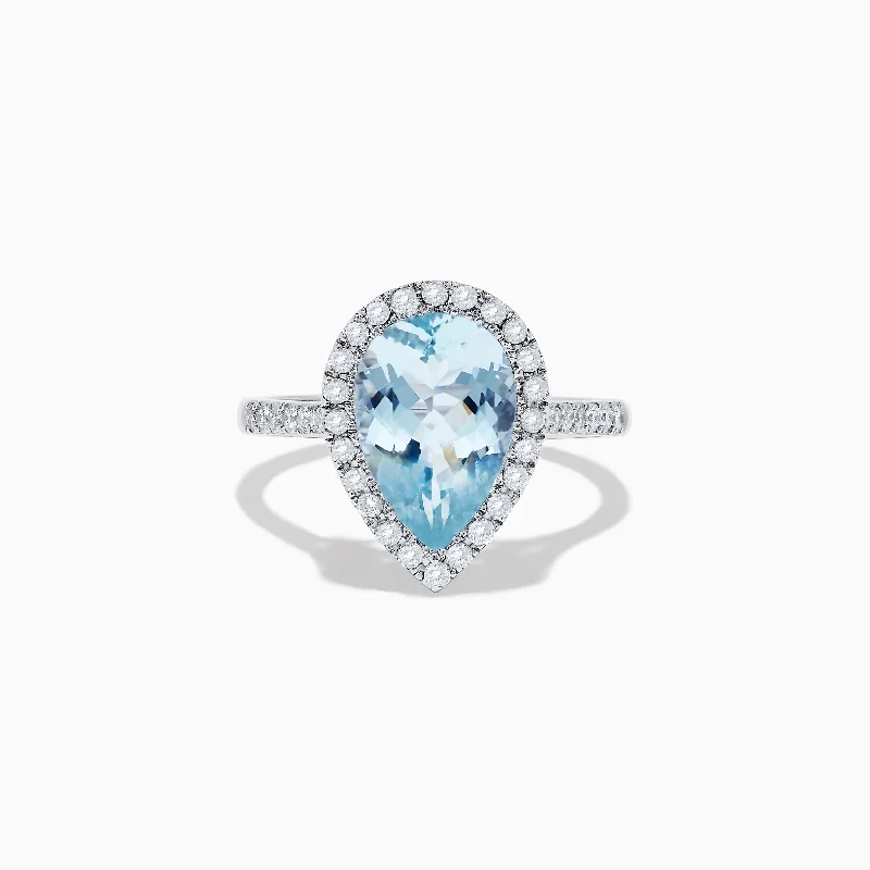 Personalized fashion jewelry rings-Aquarius 14K White Gold Aquamarine and Diamond Ring