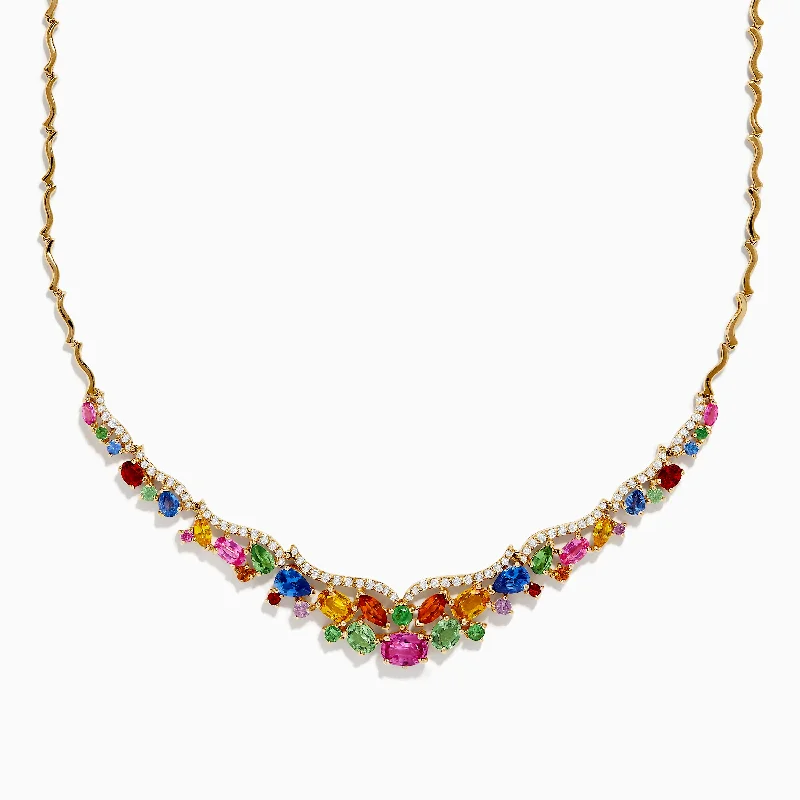 Unique Gemstone Necklaces -Watercolors 14K Gold Multi Sapphire and Diamond Necklace