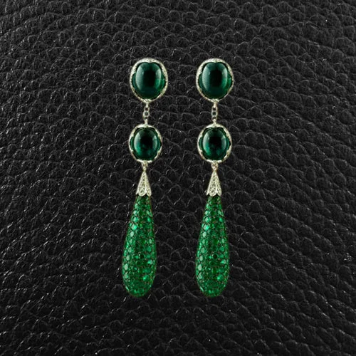 Personalized Stud Earrings-Emerald & Diamond Dangle Estate Earrings