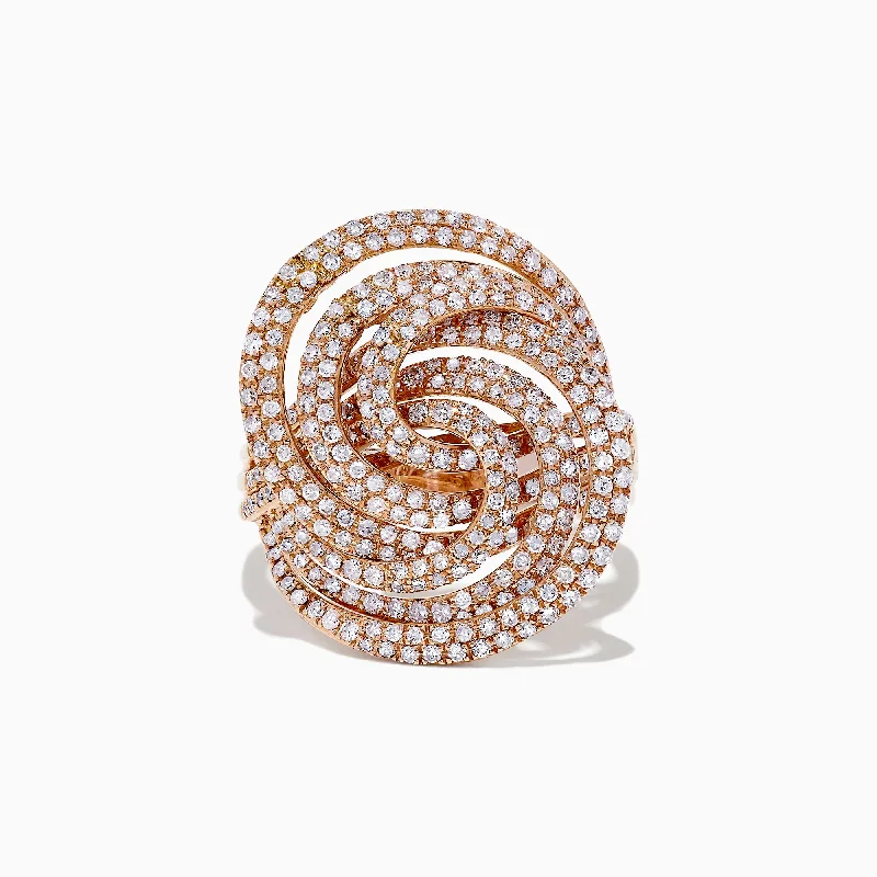 Luxury diamond rings-14K Rose Gold Diamond Swirl Ring, 1.25 TCW