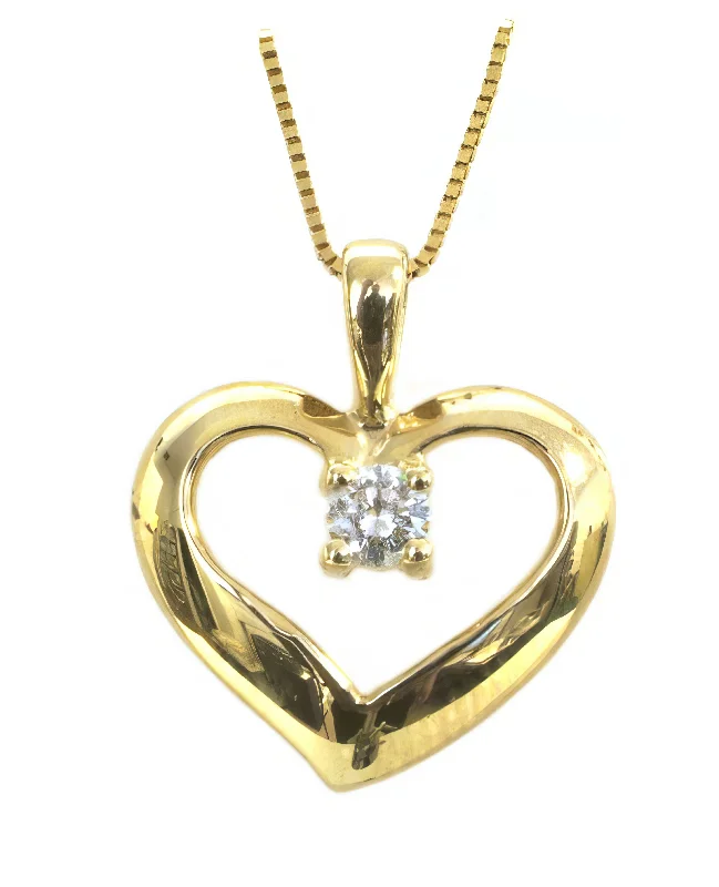 Monogrammed Gold Necklaces -14K Yellow Gold Heart Pendant Necklace with .013 Diamond Center HB00807DI