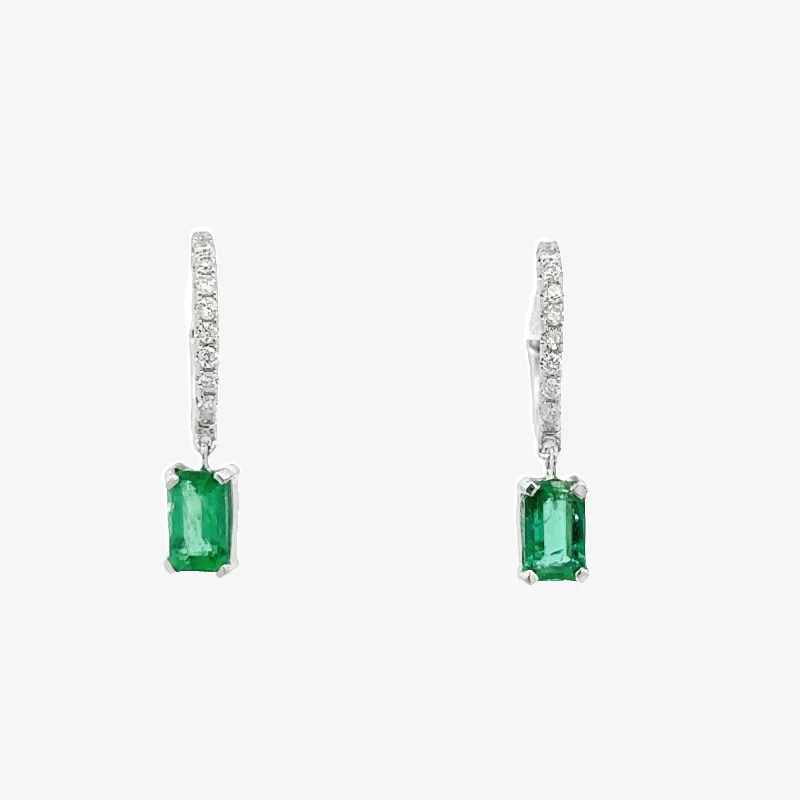 Multi-Colored Earrings-Diamond & Emerald Dangle Earrings