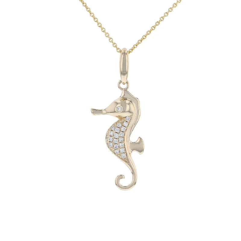 Personalized Gemstone Necklace Sets -Yellow Gold Diamond Seahorse Pendant