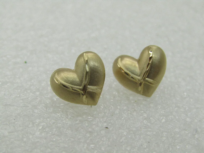 Cute Gold Earrings Set-Vintage 14kt Heart Stud Earrings,  Signed JCM, Diamond Cut Accents