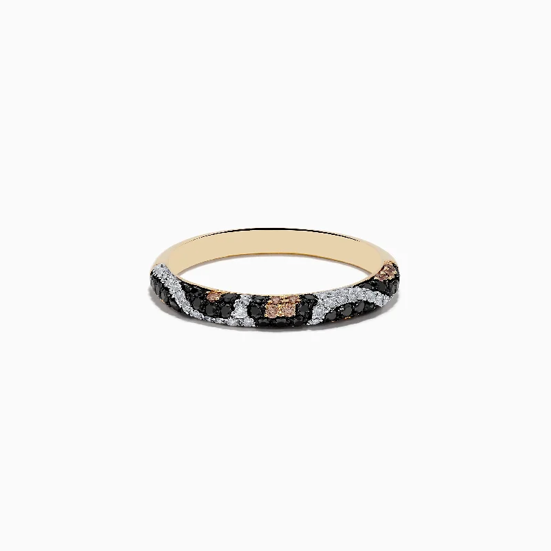 Couples rings for anniversaries-Signature 14K Yellow Gold Black, Espresso, and White Diamond Ring