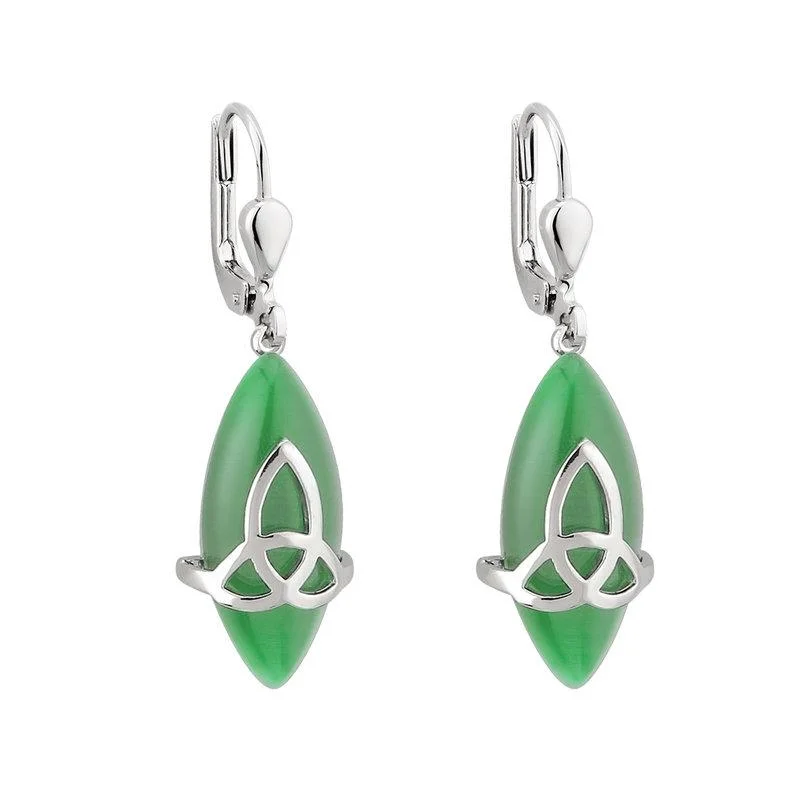 Simple Dangle Earrings-Plated Green Cat Eye Trinity Drop Earrings