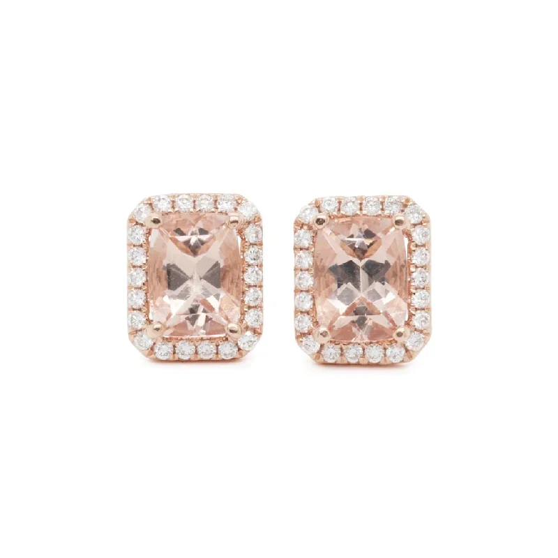 Designer Drop Earrings-14k Rose Gold Morganite And Diamond Earrings