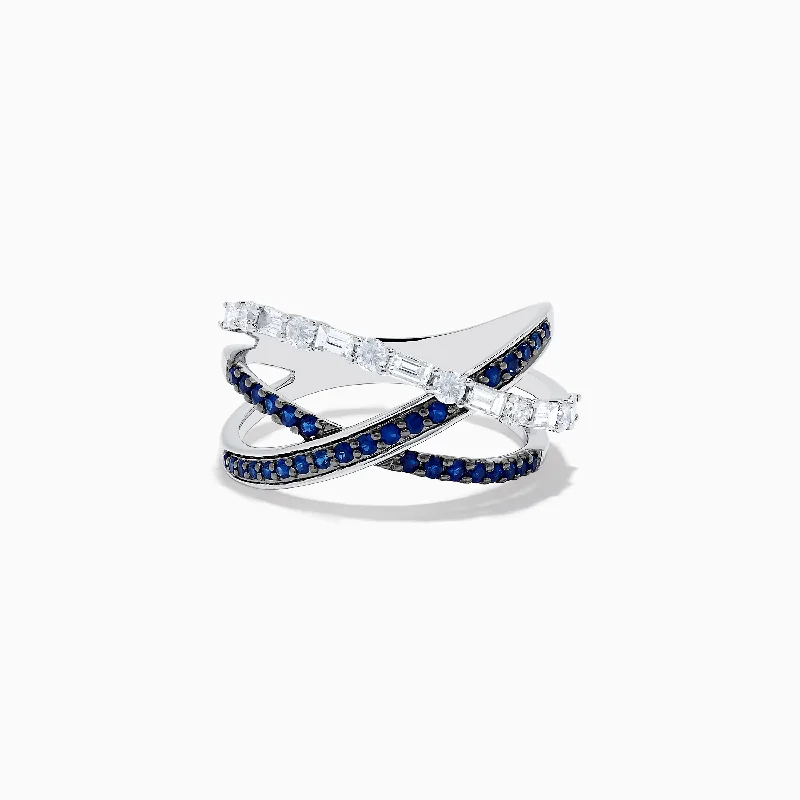 Affordable engagement rings-Royale Bleu 14K White Gold Blue Sapphire and Diamond Crossover Ring