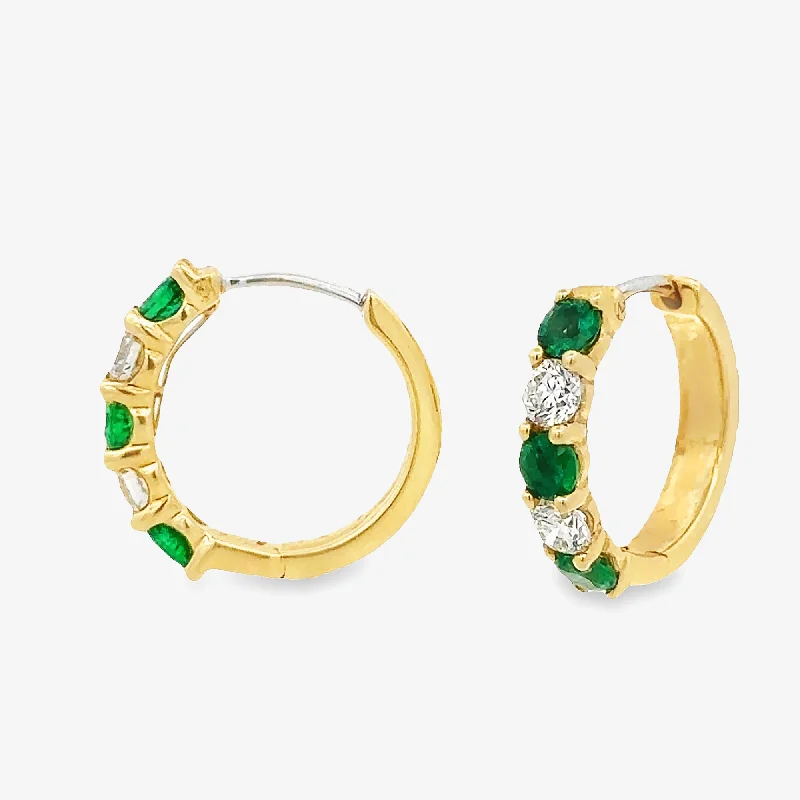 Rhinestone Earrings-Emerald & Diamond Small Hoop Earrings