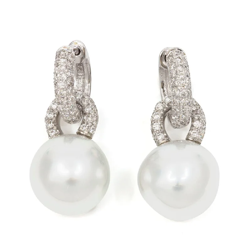 Contemporary Earrings-Hoop & Pendant South-Sea Pearl Earring with Diamonds