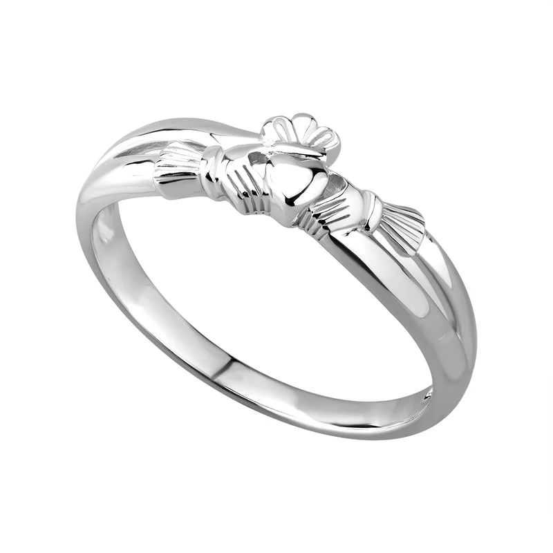 Wedding rings with engravings-Silver Claddagh Crossover Ring