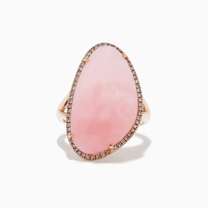 Diamond rings-14K Rose Gold Pink Opal and Diamond Ring