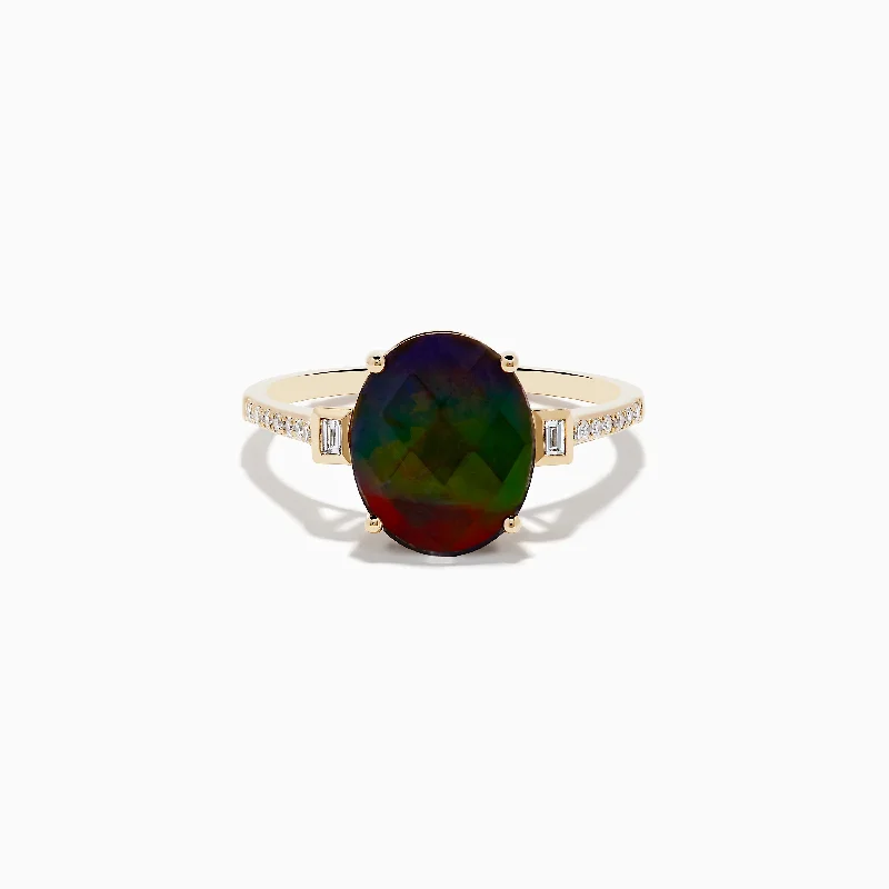 Birthstone rings for women-14K Yellow Gold Ammolite and Diamond Ring