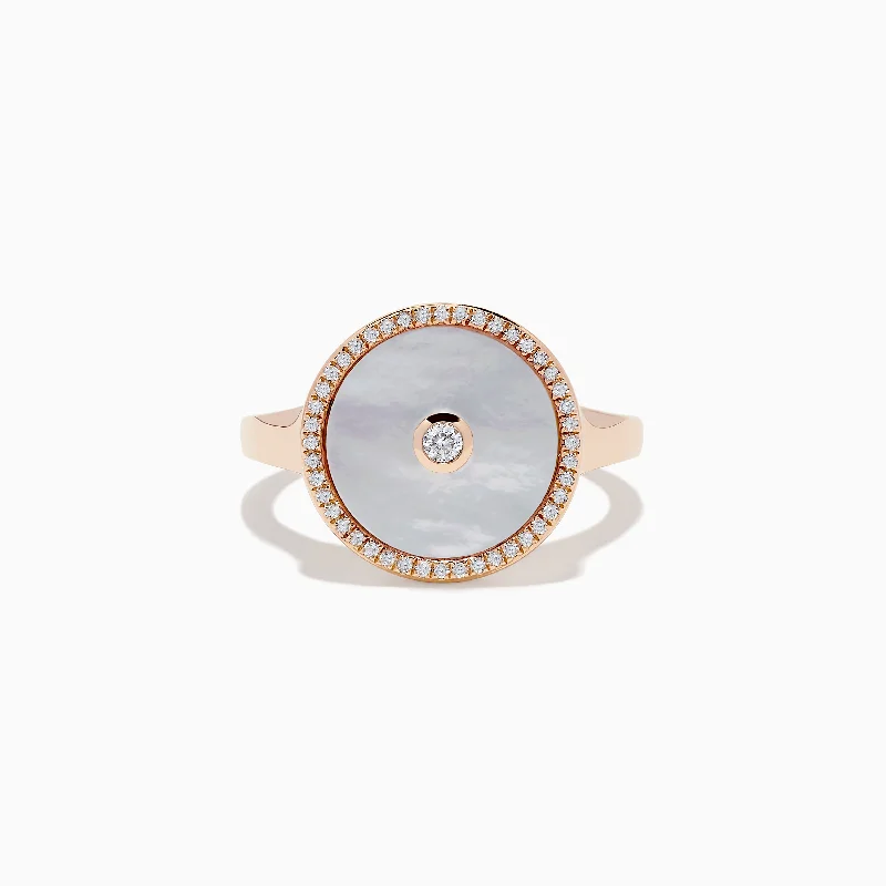 Men's engraved rings-14K Rose Gold Mother of Pearl and Diamond Ring, 0.12 TCW