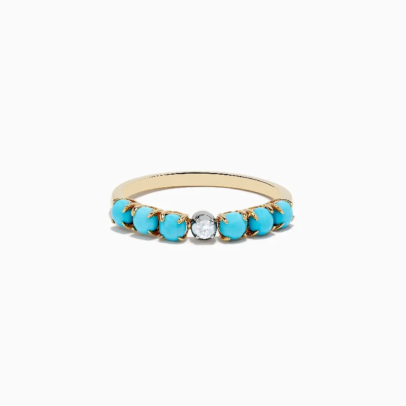 Elegant bridal rings-14K Two-Tone Gold Turquoise and Diamond Ring