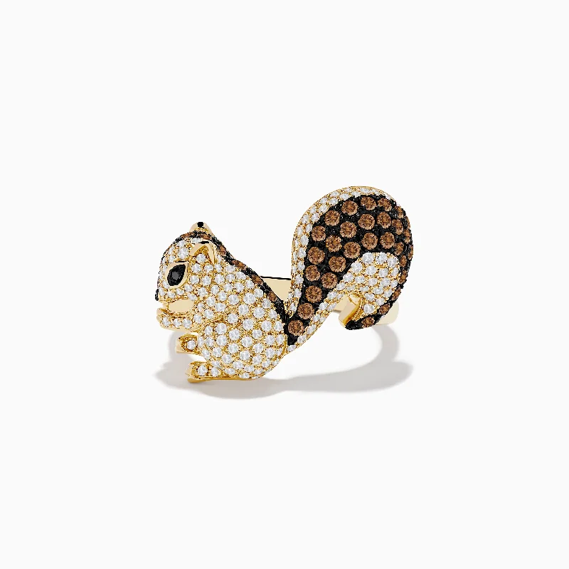 Wedding rings with gemstones-14K Yellow Gold Black, Espresso and White Diamond Squirrel Ring