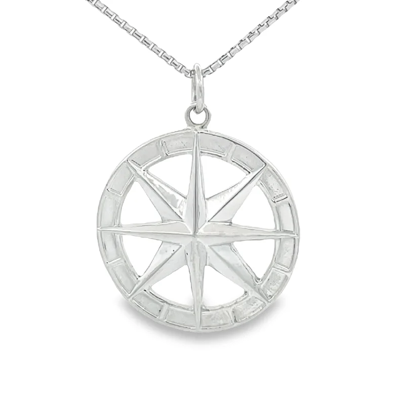 Trendy Pendant Necklaces -Silver Compass Rose Necklace