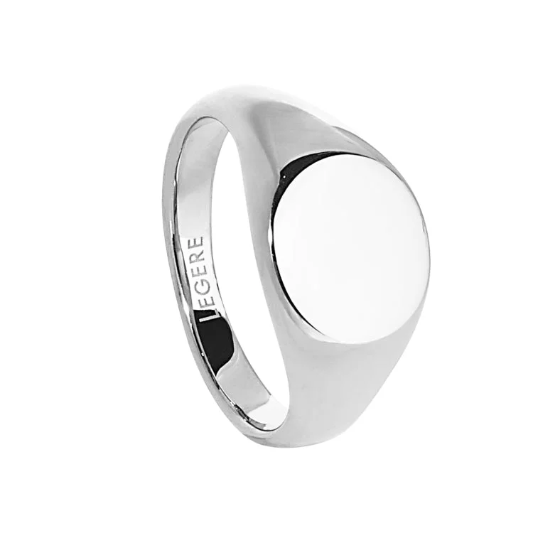 Personalized wedding bands for men-Stainless Steel Round Signet Ring  - Size 12