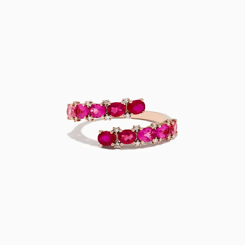 Halo rings-14k Rose Gold Pink Tourmaline and Ruby Bypass Ring 1.49 TCW