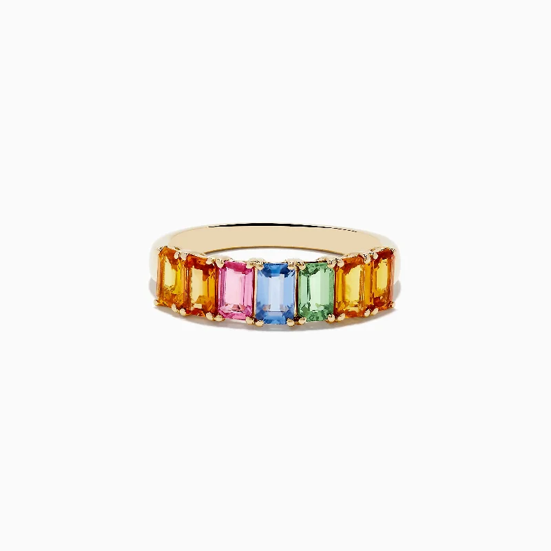 Fashion rings with unique gemstone settings-Watercolors 14K Yellow Gold Multi Sapphire Ring