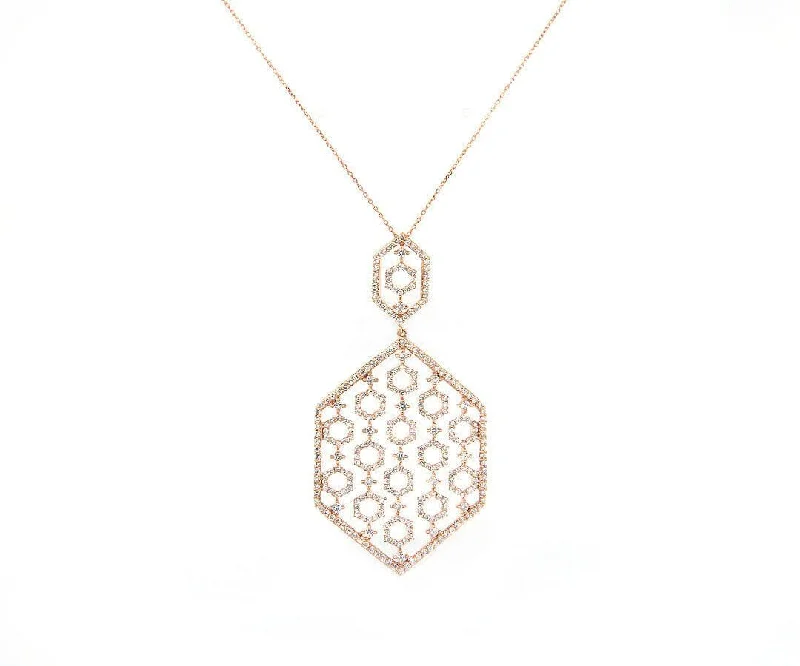 Birthday Gift Necklaces -New 2.16ctw Diamond Open Honeycomb Pendant Necklace in 14K