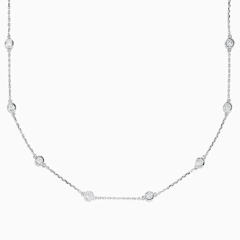 Handmade Necklaces -14K White Gold 18" Diamond Station Necklace, 2.00 TCW