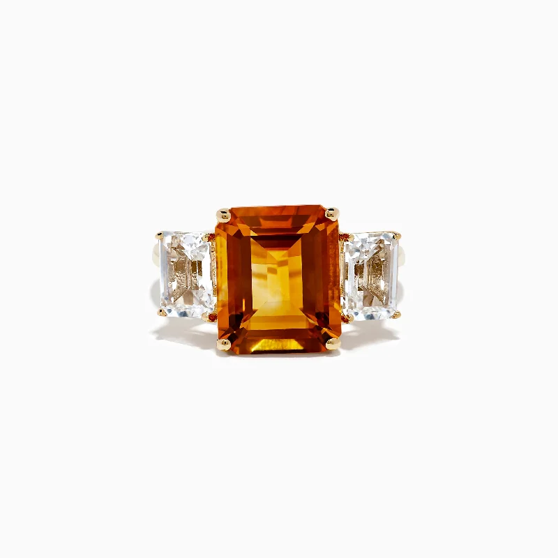 Handmade wedding rings-14K Yellow Gold Citrine and White Topaz Ring