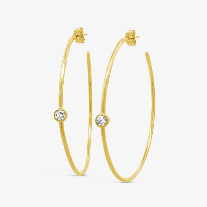 Artistic Drop Earrings-Bezel Set Round 0.20CT 1.75" Hoop Earrings