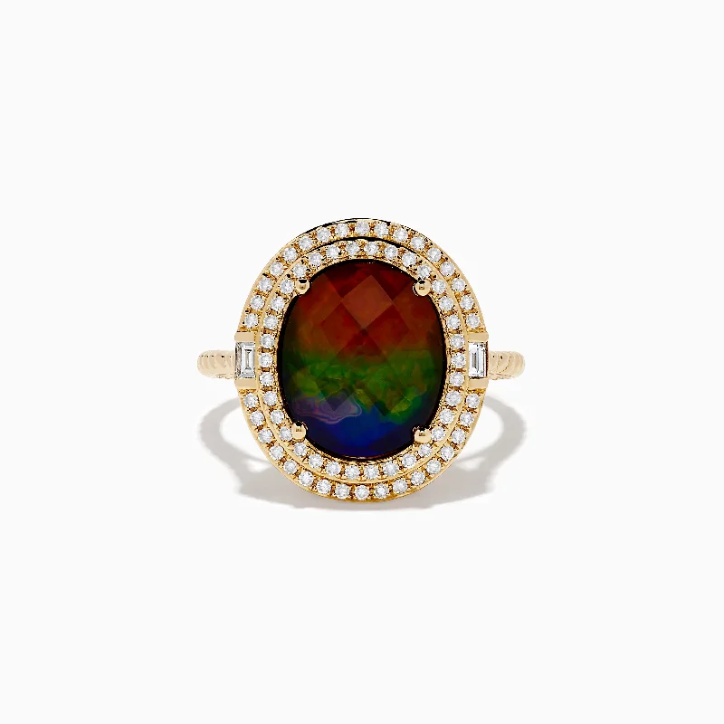 Personalized engagement rings for couples-14K Yellow Gold Ammolite and Diamond Ring