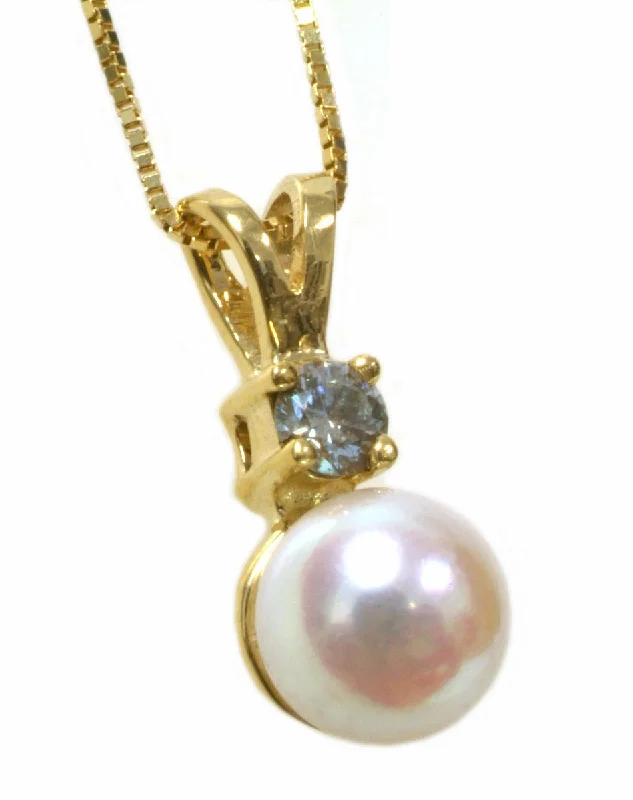 Floral Pendant Necklaces -6mm Pearl & .10 Diamond Pendant Necklace HB02116PL