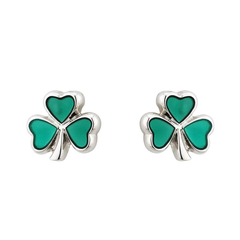 Bold Hoop Earrings-Solvar Rhodium Enamel Shamrock Stud Earrings