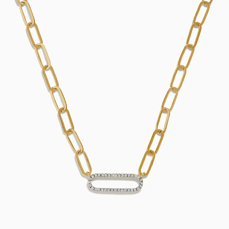 Custom Couple Necklaces -D'oro 14K Yellow Gold Diamond Paperclip Necklace