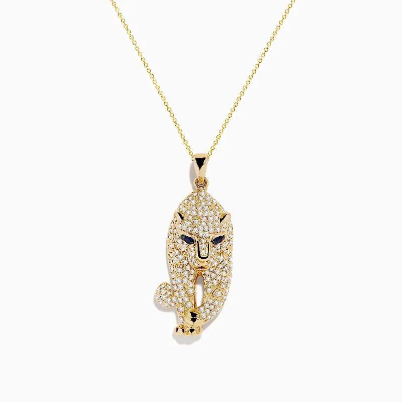 Wedding Ring Necklaces -Signature 14K Yellow Gold Sapphire and Diamond Panther Necklace