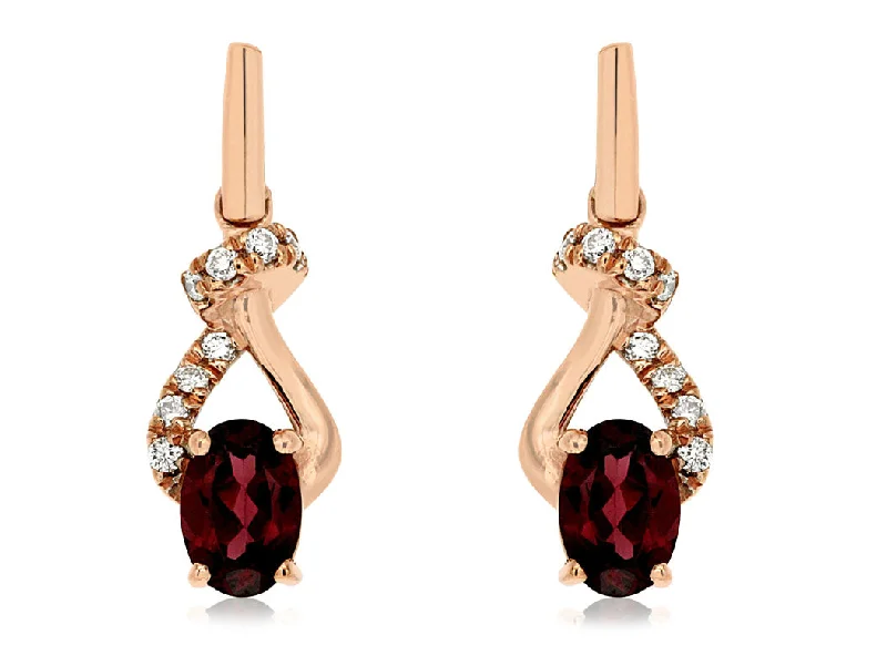 Feather Stud Earrings-14k Rose Gold Rhodolite Garnet and Diamond Dangle Earrings pc6059l