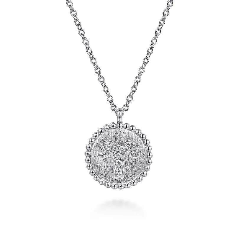 Fashionable Name Necklaces -925 Sterling Silver Diamond Bujukan Aries (Mar 21 - Apr 19)Zodiac Pendant Necklace