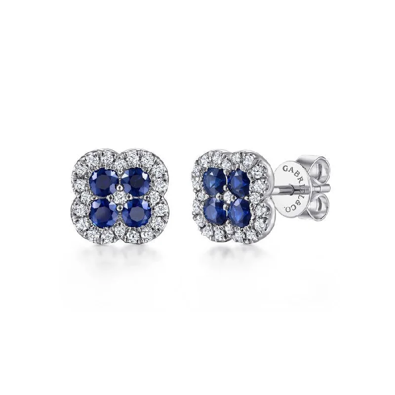 Sterling Silver Stud Earrings-Gabriel & Co. - EG14266W45SA - 14K White Gold Diamond and Sapphire Stud Earrings