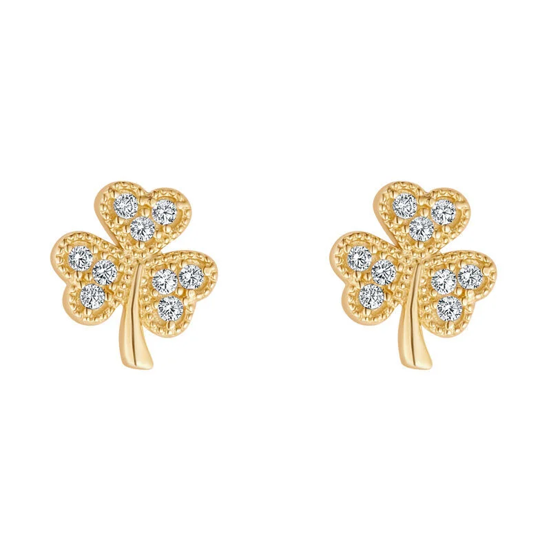 Colored Earrings-10K Gold Shamrock cz Earrings