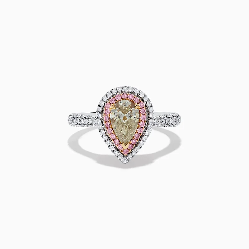 Unique engagement rings for weddings-Canare 18K Pear Shaped Yellow Diamond and Pink Diamond Halo Ring 1.52 TCW