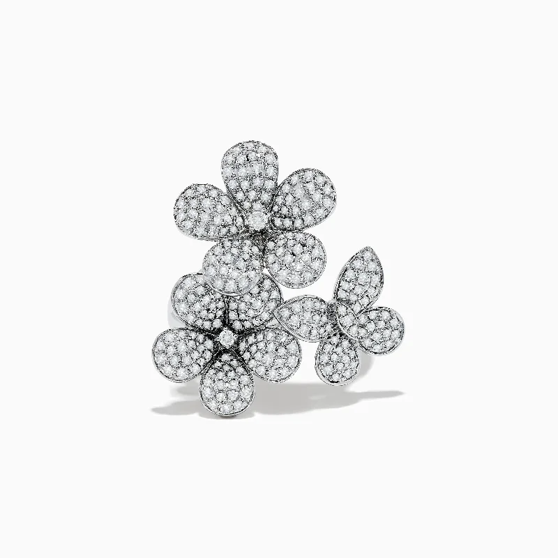 Unique engagement rings-Nature 14K White Gold Diamond Flowers and Butterfly Ring