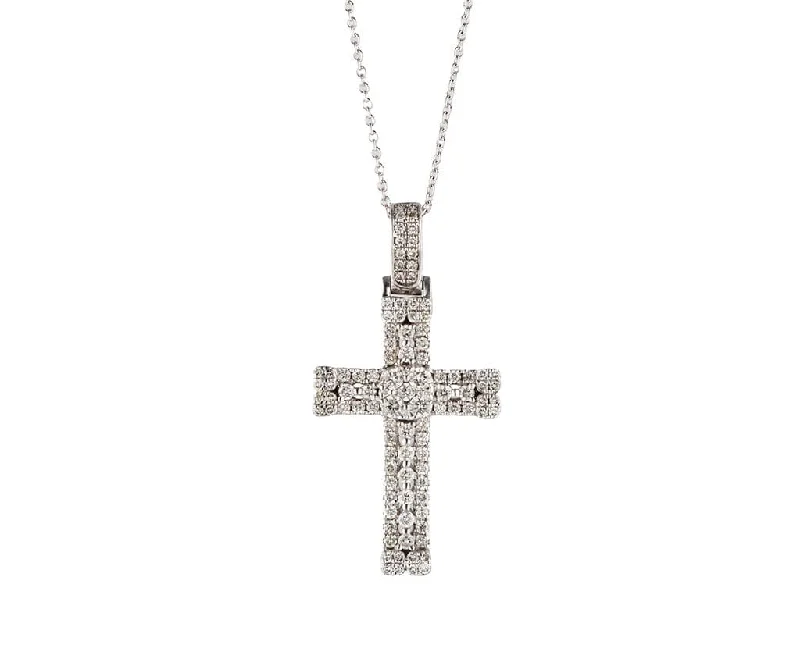 Choker Necklaces -1.00ctw Diamond Frame Cross Pendant Necklace in 14K