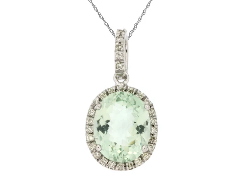 Zodiac Sign Necklaces -White Gold Oval Aquamarine with a Diamond Halo Pendant Necklace