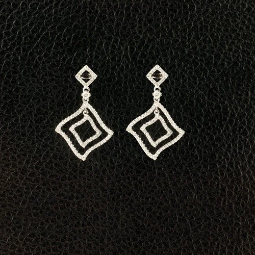 Gemstone Drop Earrings-Diamond Stylized Square Dangle Earrings