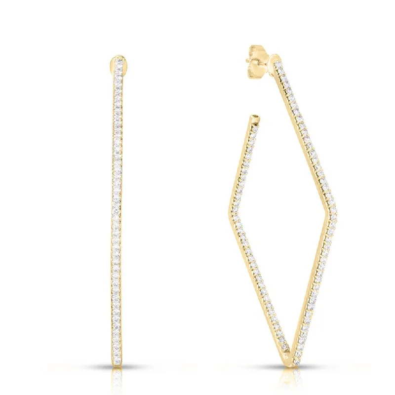 Designer Earrings For Gift-Roberto Coin Classic Diamond Square Hoop Earrings