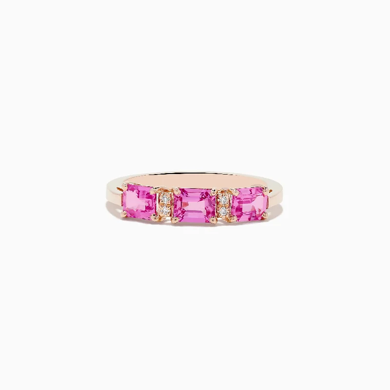 Men's rings-14K Rose Gold Pink Sapphire and Diamond Band Ring