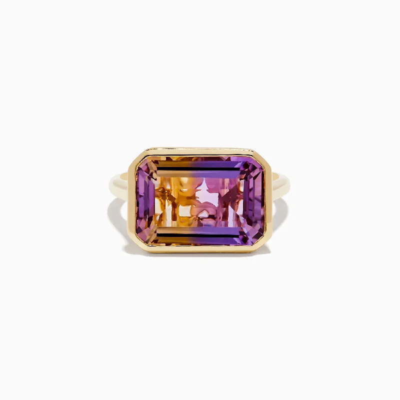 Custom diamond rings-14K Yellow Gold Ametrine Bezel Ring